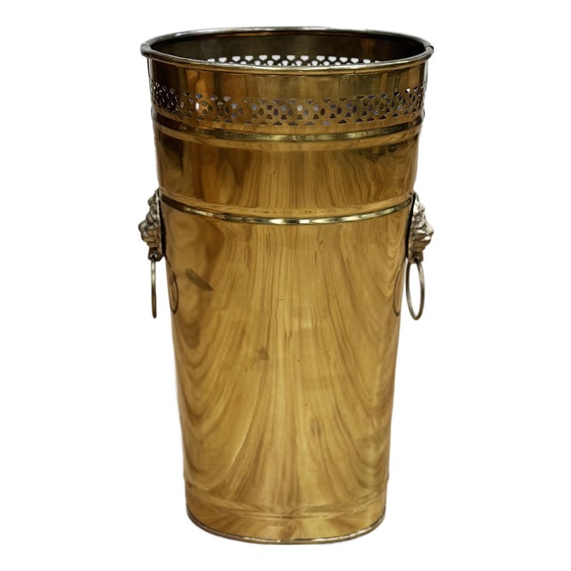 Vintage Pierced Brass Umbrella Stand or Waste Bin For Sale