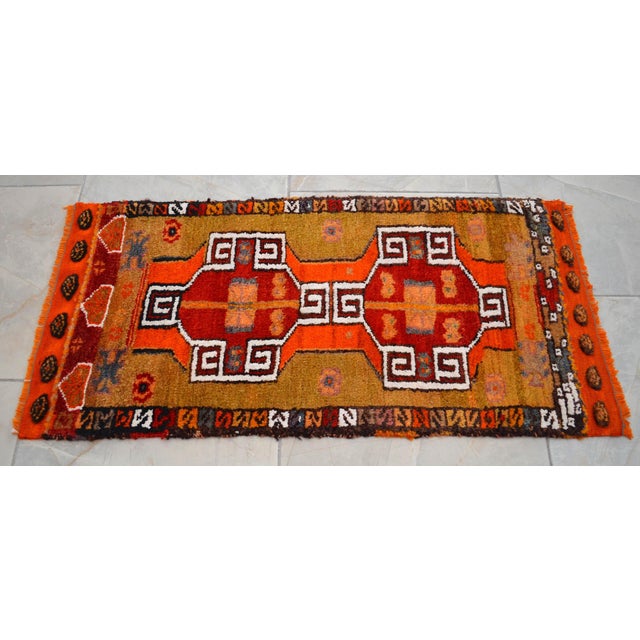 1970s Hand Made Bath Mat Kitchen Decor, Entry Mat, Colorful Small Turkish Rug - 18″ X 36″ For Sale - Image 6 of 13