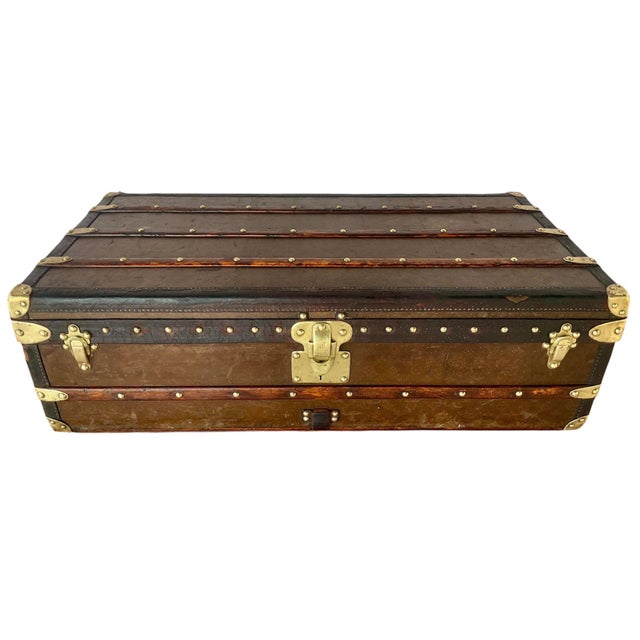 Vintage Louis Vuitton Cabin Steamer Trunk, Leather & Wood, France For Sale - Image 16 of 16