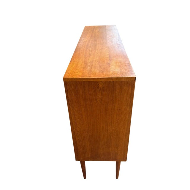 Brown Danish Modern Teak & White Oak Highboard | Three Sliding Doors | C. 1960s For Sale - Image 8 of 9
