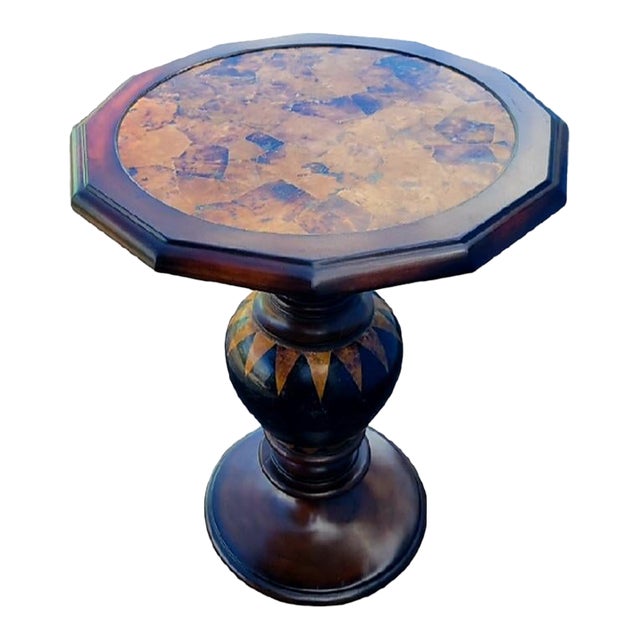 Vintage Maitland Smith Pen Shell Tortoiseshell Wood Octagon Side Drink Table For Sale