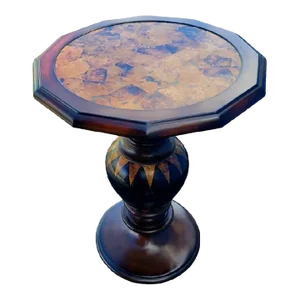 Vintage Maitland Smith Pen Shell Tortoiseshell Wood Octagon Side Drink Table