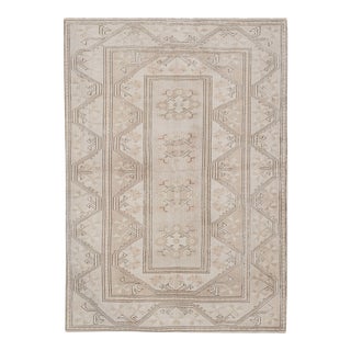 Vintage Neutral Large Wool Turkish Carpet 4'11" X 6'9" For Sale