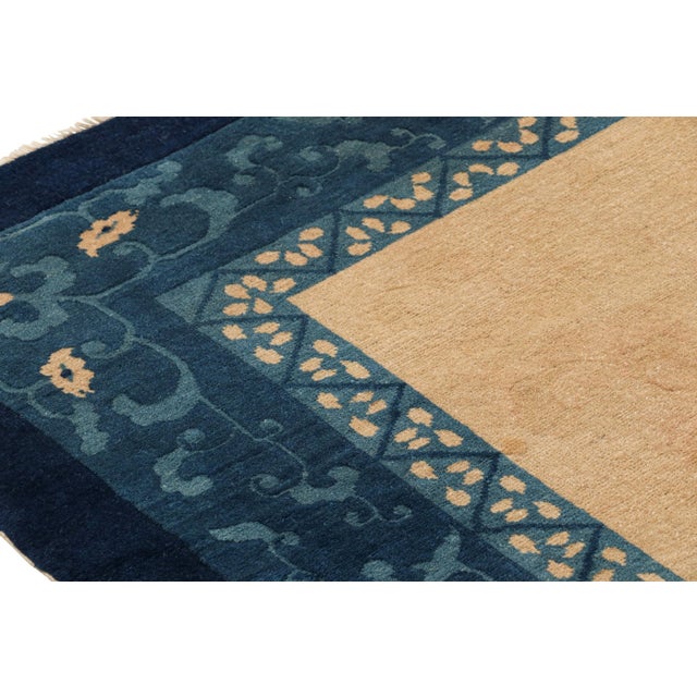 1910s Antique Chinese Peking Rug With Beige Open Field & Blue Border From Rug & Kilim For Sale - Image 5 of 8