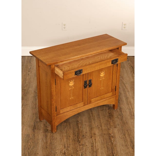 Stickley Stickley Mission Collection Harvey Ellis Inlay Oak Small Cabinet For Sale - Image 4 of 18