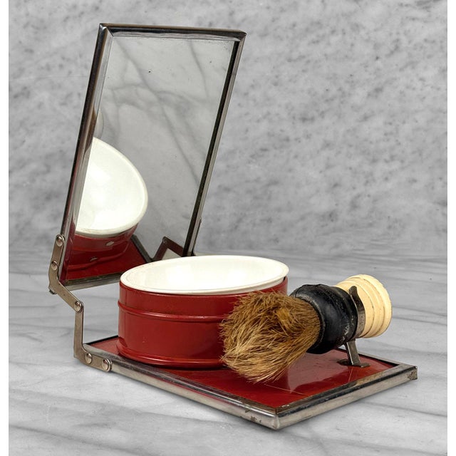 Vintage Traditional Equestrian Horse Travel Shaving Kit Mirror W/ Brush For Sale - Image 4 of 9