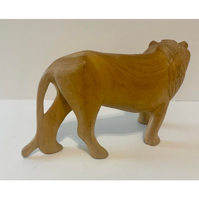 African Vintage Kamba Carved Wooden Lion Sculpture For Sale - Image 3 of 10