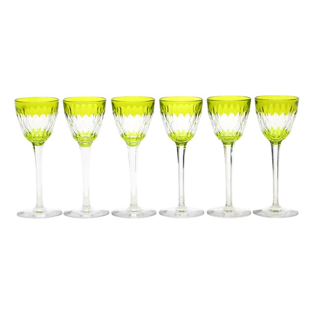 Armagnac Wine Glasses in Green Crystal from Baccarat, 1970s, Set of 6 For Sale