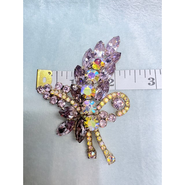 Amethyst 1960s Verified Juliana D&E Amethyst Ab Rhinestone Floral Spray Brooch Book Piece For Sale - Image 8 of 8