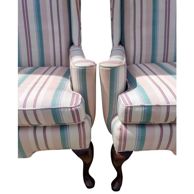 Elevate Your Space With a Pair of Ethan Allen Queen Anne Wingback Chairs, Combining Timeless American Craftsmanship With a Lively, Elegant Aesthetic. For Sale In Raleigh - Image 6 of 11