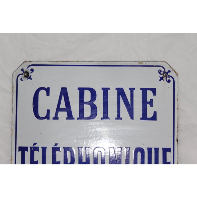 Phone Box Sign in Blue and White Enamel Metal, 1970s For Sale - Image 4 of 18