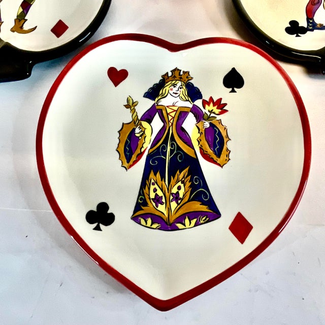 Ceramic 1980s Vintage Boho Chic Americana Deck of Cards Motif Salad-Dessert Plates - Set of 4. For Sale - Image 7 of 10