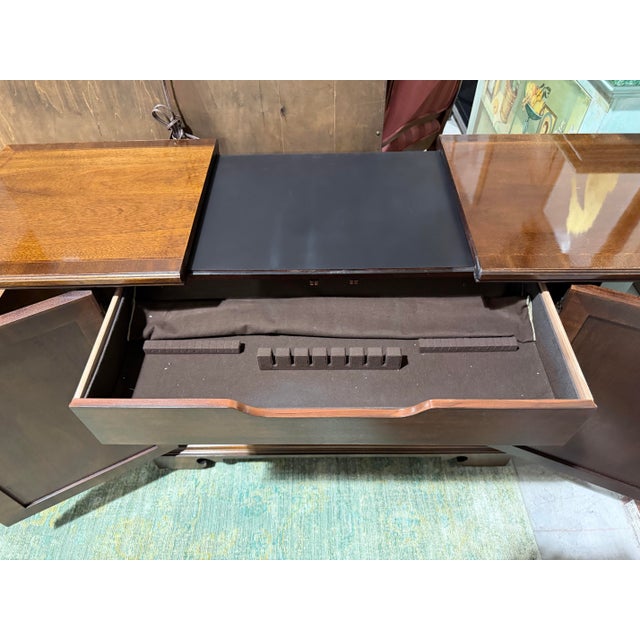 Brown Vintage Drexel Heritage Heirloom Mahogany Federal Style Bar Server Cabinet With Inlay For Sale - Image 8 of 12