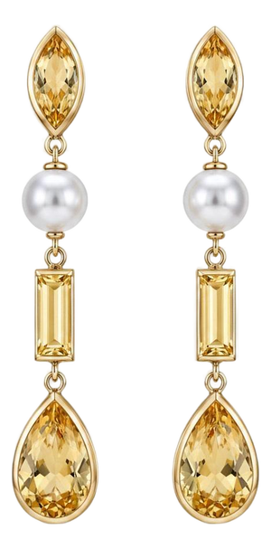Citrine & Pearl Drop Earrings Studs, Silver, Gold, Pair