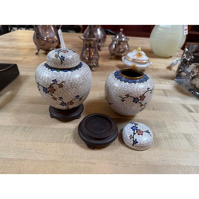 Metal Chinese Cloisonné Ginger Jars, Pair For Sale - Image 7 of 12