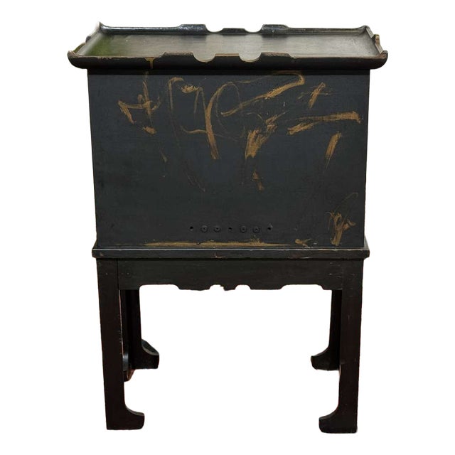 Small Painted Fir Wood Sideboard with Asian Decoration, 1950s For Sale
