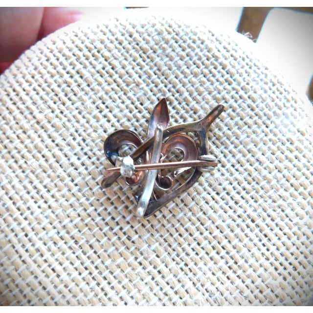 Metal Antique Victorian Gold-Filled Fleur De Lis and Wishbone Watch Pin For Sale - Image 7 of 8