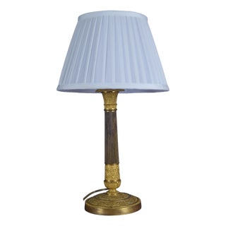 19th Century Ormolu Gilt Bronze Table Lamp with Pleated Shade For Sale