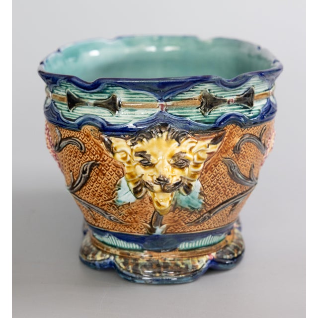 Antique Wasmuel Majolica Barbotine Sunflower Jardiniere Cachepot, Circa 1880 For Sale - Image 4 of 15