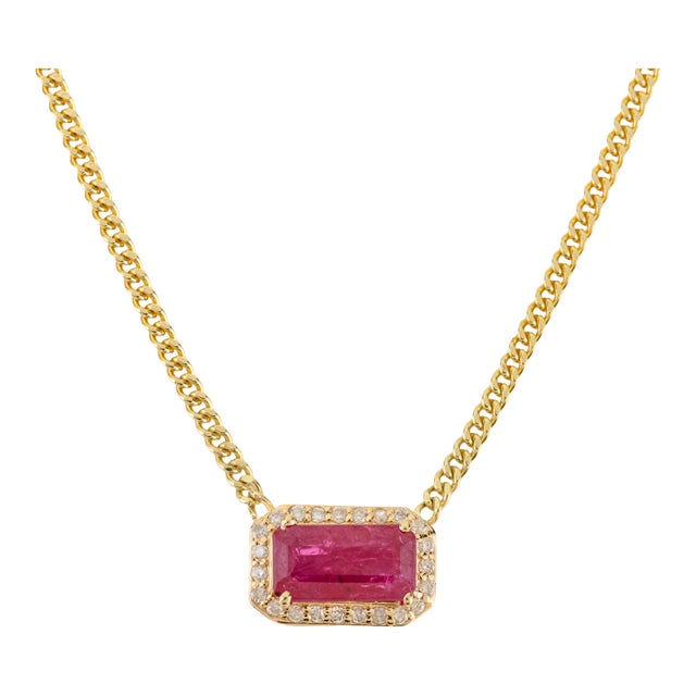 East West Set 1.58 Ct Ruby Birthstone Necklace With Diamonds in 14k Gold- 16 Inch For Sale