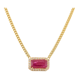 East West Set 1.58 Ct Ruby Birthstone Necklace With Diamonds in 14k Gold- 16 Inch