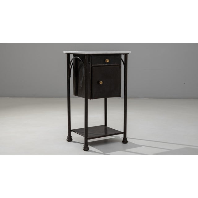 1910s French Industrial Metal Bedside Table With Marble Top For Sale In Greensboro - Image 6 of 18