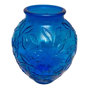 Vintage Italian Murano Electric Blue Floral Leaf Embossed Vase