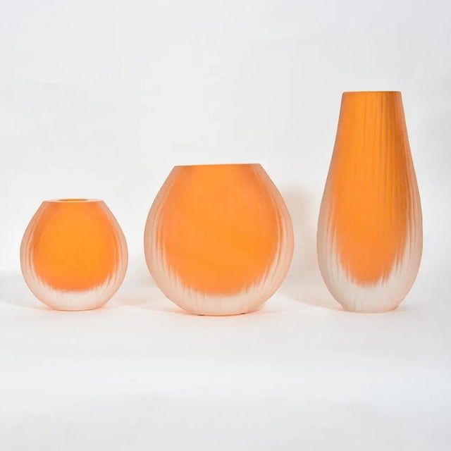 Vintage Orange Murano Battuto Vases by Alberto Dona, Set of 3 For Sale - Image 3 of 4