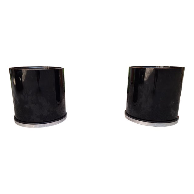Bar Bedside Tables in Black Lacquer with Aluminum Profiles, 1970s, Set of 2 For Sale