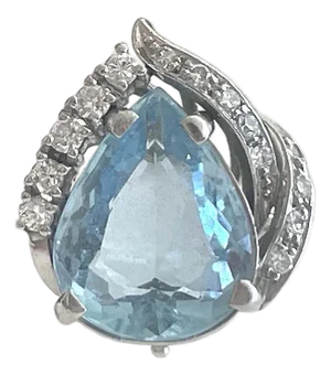 Vintage Aquamarine Ring 5.25 Pear With Diamond Swirl Platinum Setting