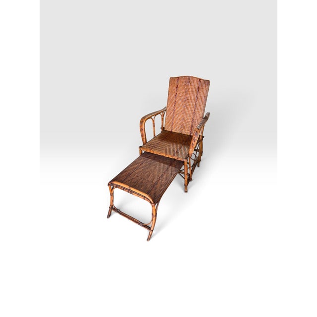 Traditional Antique Belgian Vannerie St. Jacques Handwoven Wicker Reclining Armchair With Pull-Out Footrest, C. 1900 For Sale - Image 3 of 11