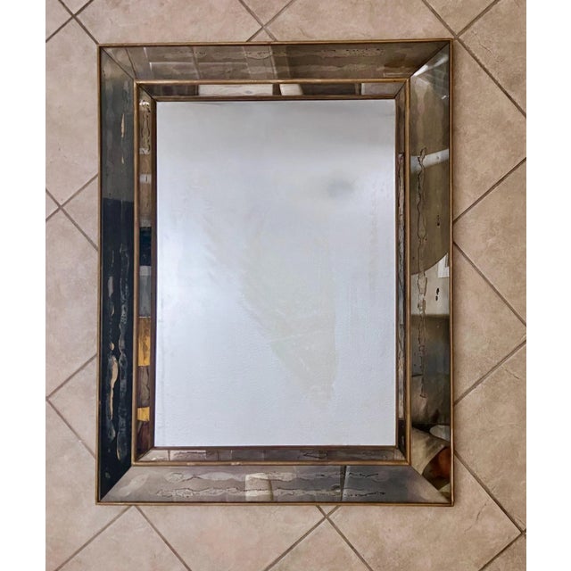 Faceted Oxidized Antiqued Panel 1940s Wall Mirror | Chairish