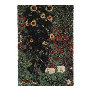 Klimt-Inspired Vintage Art Rug “Farm Garden With Sunflowers” - Rug & Kilim For Sale
