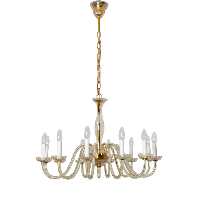 Vintage Engraved Murano Glass Chandelier, 1960 For Sale