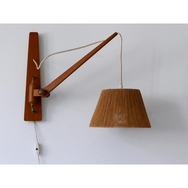 Brown Mid-Century Modern Swing Teak & Sisal Wall Light, Denmark, 1960s For Sale - Image 8 of 18