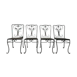 Set of 4 Salterini Iron Patio Dining Chair Art Deco, Attributed