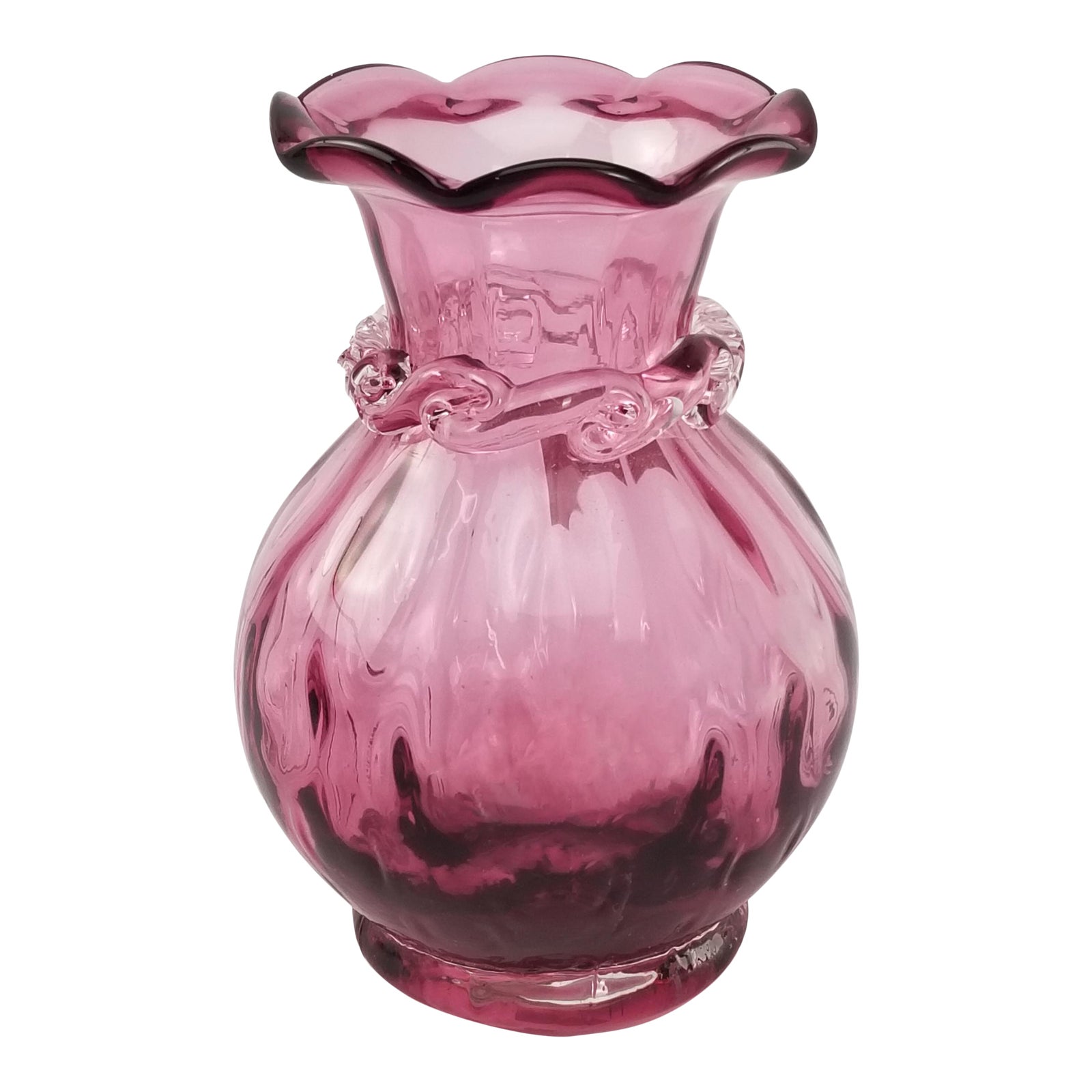 Vintage Pilgrim Cranberry Glass Vase Optic Swirl Cranberry Rigaree