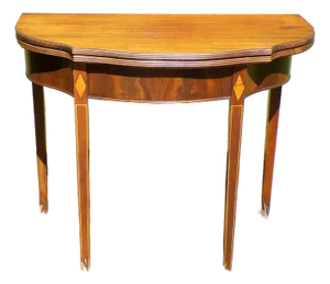 Antique Federal Style Inlaid Mahogany Game Card Table Demilune Console Table