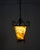 Lantern chandelier with golden brass structure and multicolored glass lampshade, Italian design, 1950s. Up to 250V...
