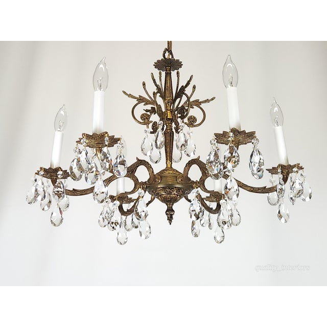 Antique 6 Light Splendid Shimmering Stately Brass Cut Lead Crystal Chandelier ~ Rewired ~ Restored ~ Rejuvenated ~ Ready to Hang ~ For Sale - Image 11 of 12