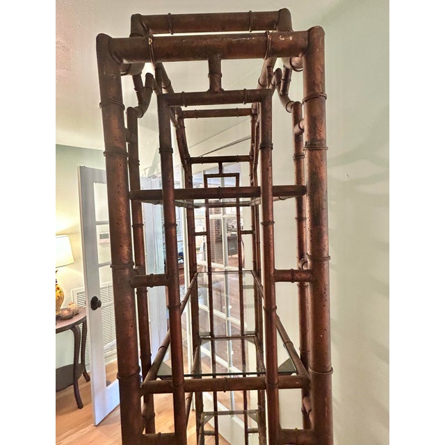 Metal Vintage Hollywood Regency Chinoiserie Metal Faux Bamboo Pagoda Etagere For Sale - Image 7 of 11