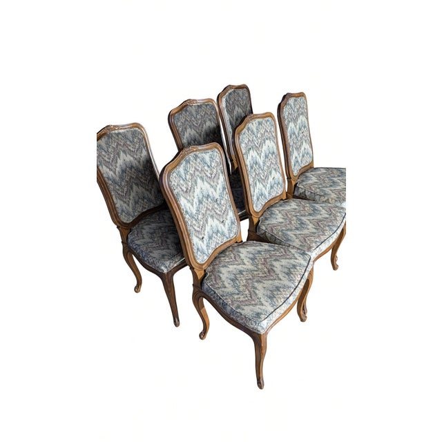 Henredon Louis XV French Provincial Dining Side Chairs in Flame-Stitch Upholstery, Set of 6 For Sale - Image 14 of 18