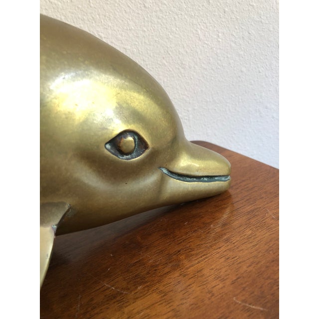 Metal Vintage Mid-Century Solid Brass 21-Inch Leaping Dolphin Sculpture For Sale - Image 7 of 12