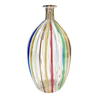 1990's Murano Attributed Glass Canne Striped Vase in the Manner of Fabiano Zanchi For Sale