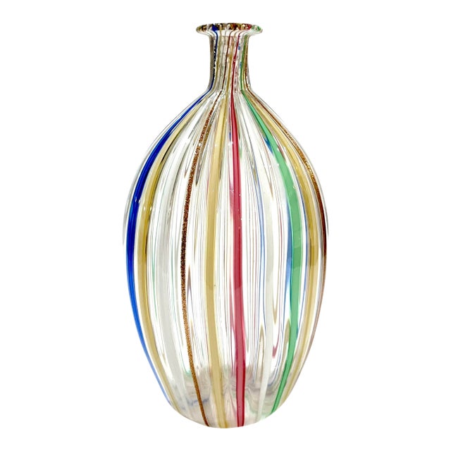 1990's Murano Attributed Glass Canne Striped Vase in the Manner of Fabiano Zanchi For Sale