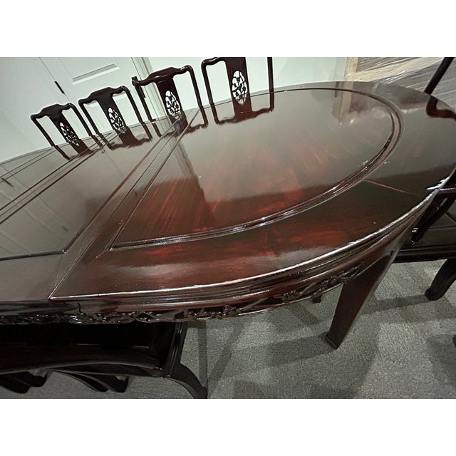 Vintage Chinese Carved Rosewood Dining Table & 10 Chairs, Expandable For Sale In New York - Image 6 of 10