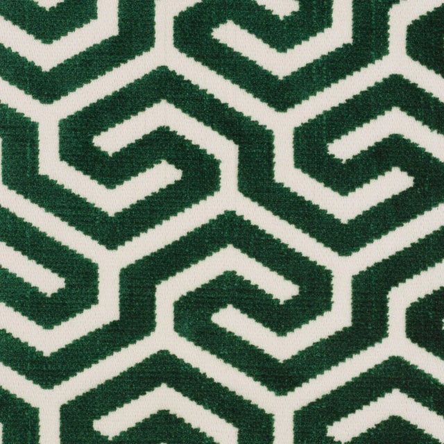 Contemporary Schumacher Ming Fret Velvet Fabric in Emerald For Sale - Image 3 of 3