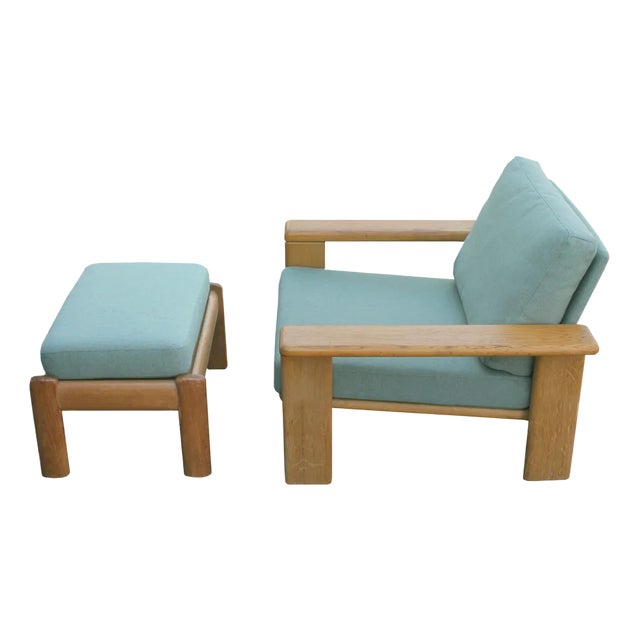 Set of Oak Armchair with Ottoman, 1970s For Sale