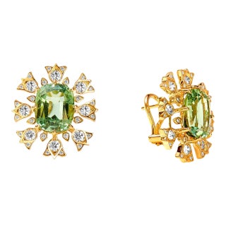 Syna Yellow Gold Tourmaline Earrings with Diamonds, a Pair For Sale