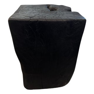 Andrianna Shamaris Charred Teak Wood Side Table For Sale